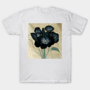 Black Flowers on Linen T-Shirt